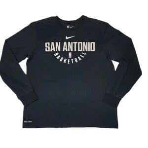 Nike San Antonio Spurs Long Sleeve Shirt Men's Large Black Dri-FIT NBA Athletic